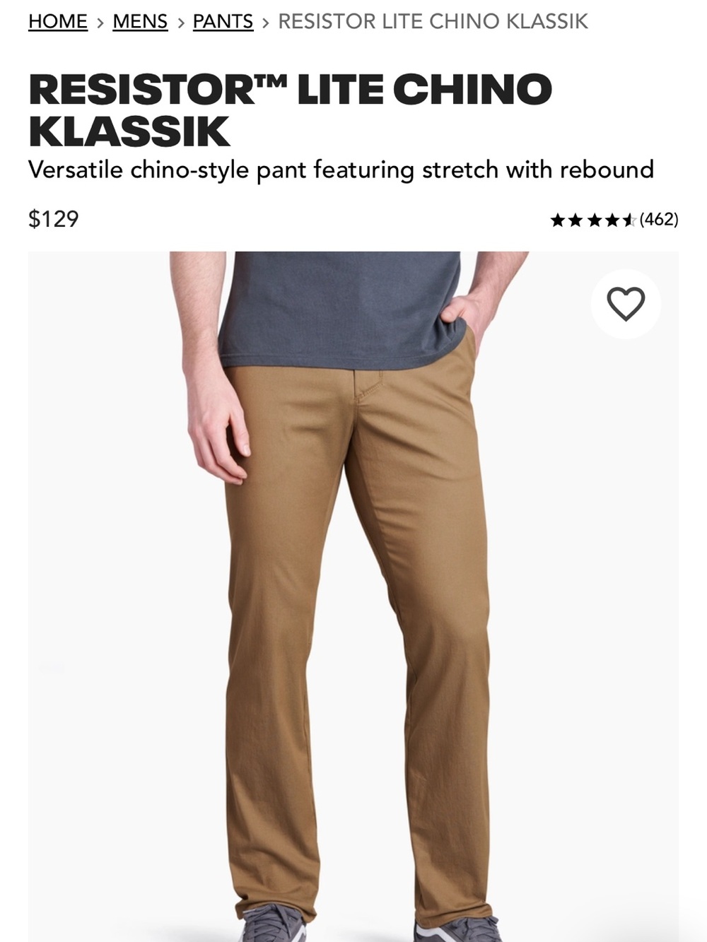 Kuhl Men's Khaki Stretch Chinos in Tan